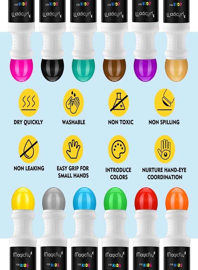 ماجيك فلاي أقلام تلوين ماجيك فلاي غير سامة وقابلة للغسل، مصنوعة من الماء، بنقاط، 12 لونًا مع كتاب تلوين بنقاط للأطفال في مرحلة ما قبل المدرسة - Image 2